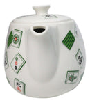 Green And White Iconic Chinese Mahjong Tiles Ceramic Tea Pot 15oz With Strainer