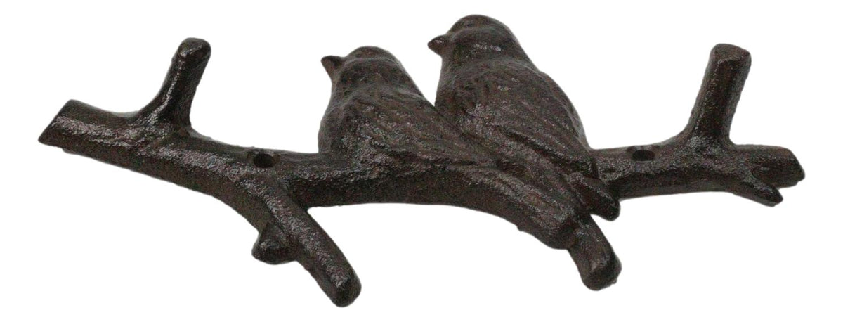 Set of 2 Cast Iron Rustic 2 Lovebirds Perching On Branch 2-Pegs Wall Hooks