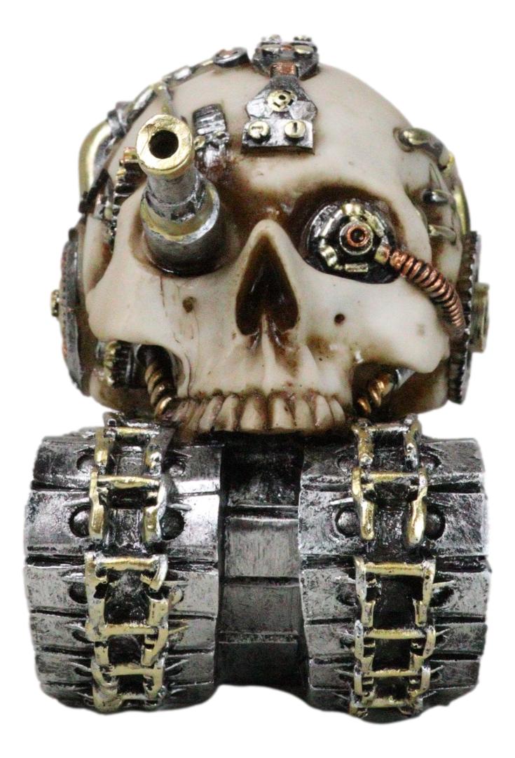 Military War Steampunk Android Gearwork Robotic Cyborg Skull Tank Figurine