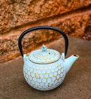 Mint Green Rustic Honeycomb With Bee Petite Cast Iron Teapot 10oz Tea Pot