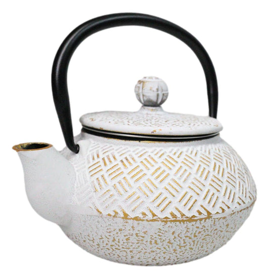 Rustic White Tokusa With Gold Patterns Petite Cast Iron Teapot 10oz Tea Pot