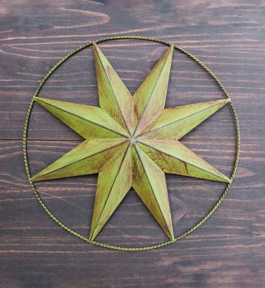 Green Large 18"D Metal Vintage Rustic Western 8 Pointed Star Circle Wall Decor