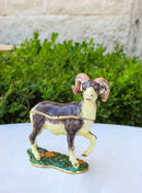 Brown Great Horned Ram Sheep Pewter Austrian Crystals Trinket Jewelry Box