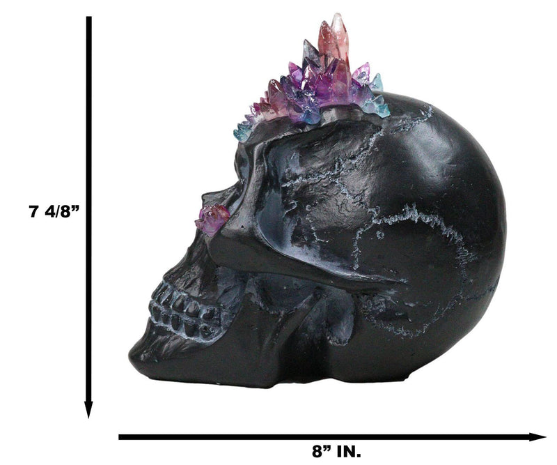 Macabre Wicca Magic Purple Hues Crystals Black Cranium Skull Figurine