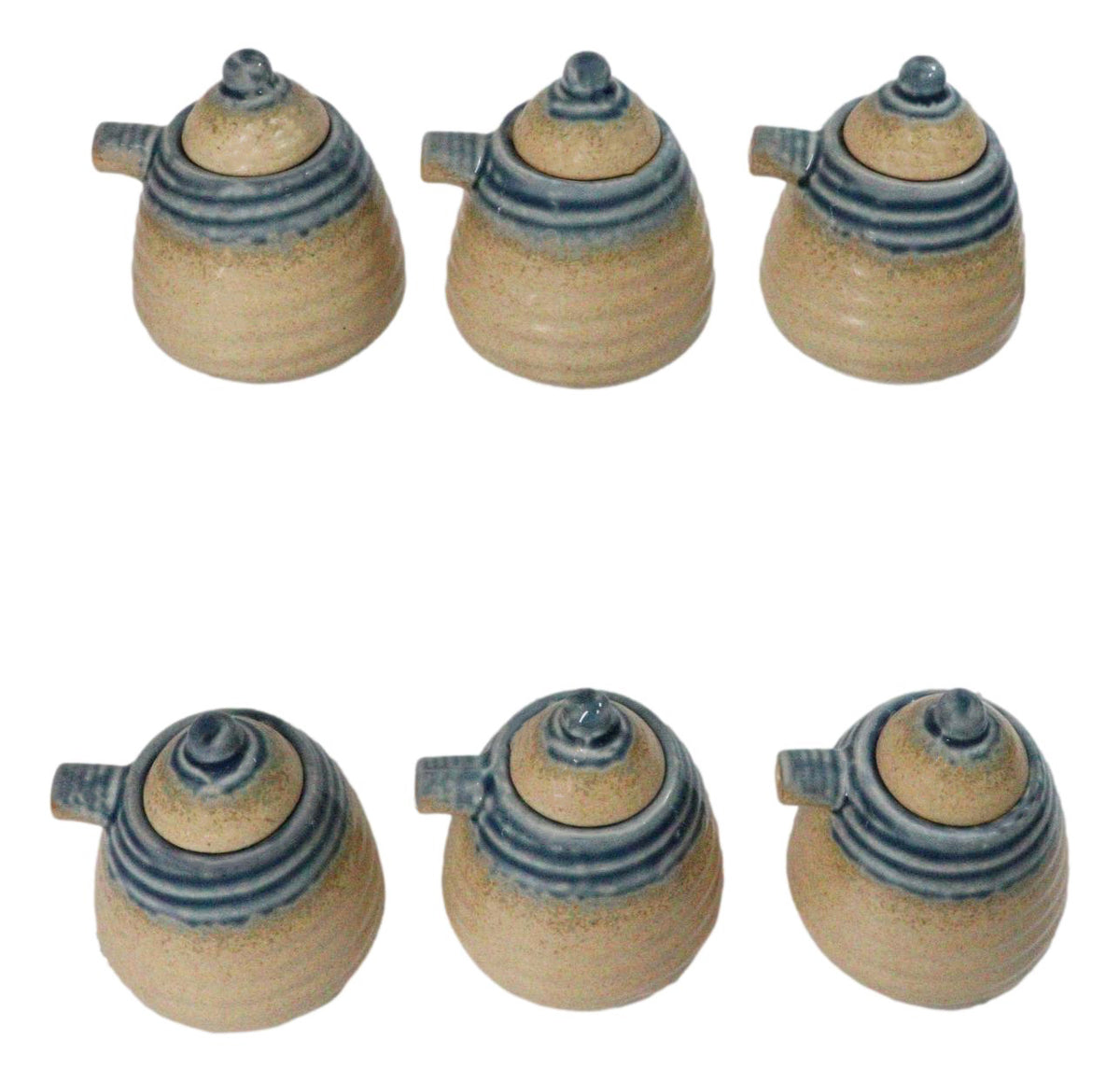 Set Of 6 Ao Nagashi Brown Tenmoku Porcelain Soy Sauce Shoyu Flask Dispensers