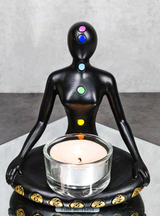 Rainbow 7 Chakra Zones Yoga Avatar Meditating Votive Candle Holder Figurine
