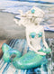 Nautical Aqua Capiz Blue Tailed Mermaid Holding Pearl In Clam Shell Figurine