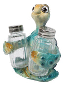 Marine Spotted Blue Shell Sea Turtle Glass Salt Pepper Shakers Holder Figurine