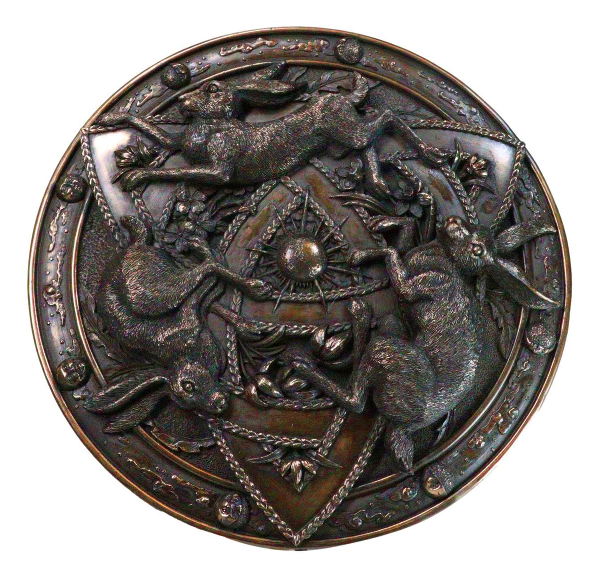 Faux Bronze Triquetra Three Hares Wheel Cycles Of Life Shield Wicca Wall Decor