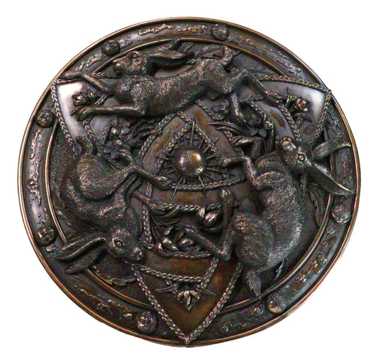 Faux Bronze Triquetra Three Hares Wheel Cycles Of Life Shield Wicca Wall Decor