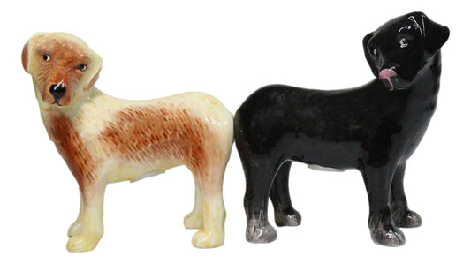 Ceramic Black And Fawn Labrador Dogs Salt And Pepper Shakers Figurine Set