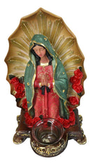 Our Blessed Mother Mary Lady of Guadalupe With Roses Candleholder Figurine 11"H