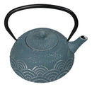 Silver Blue Seigaiha Waves Design Large Cast Iron Tetsubin Teapot 40oz Tea Pot