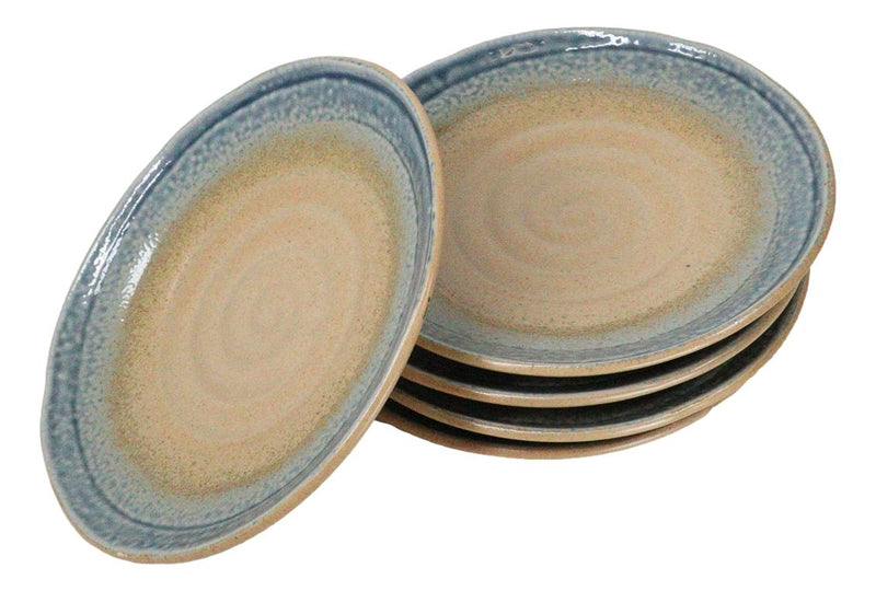 Pack Of 5 Blue River Ao Nagashi Collection Porcelain Round Dinner Plates 8.75" D