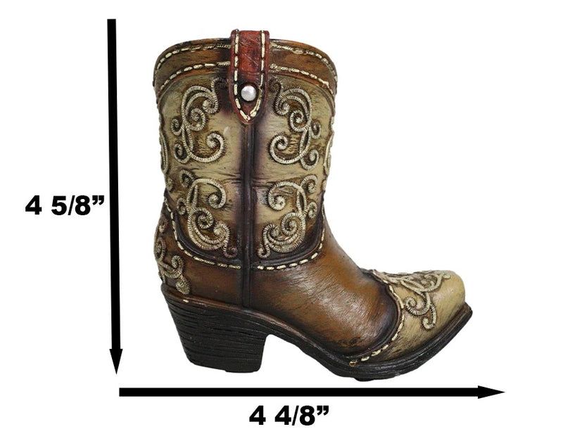 Rustic Western Cowboy Cowgirl Boot Faux Tooled Leather Scrollwork Pen Holder