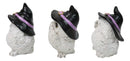 See Hear Speak No Evil Baby White Owls with Black Witch Hats Figurines Set Of 3