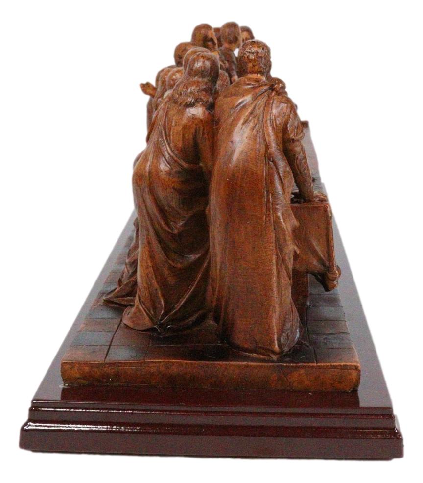 Leonardo Da Vinci The Last Supper Jesus And Disciples Faux Wooden Figurine 14"L - Ebros Gift