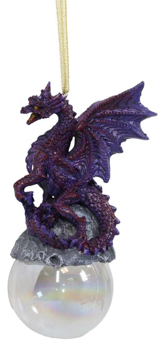 Ruth Thompson Purple Maelstrom Dragon On Pearl Glass Ball Ornament Figurine 5"H
