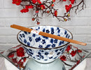 Ebros Japanese Vintage Floral Blue White Design Ceramic Bowl Set of 2 With Chopsticks