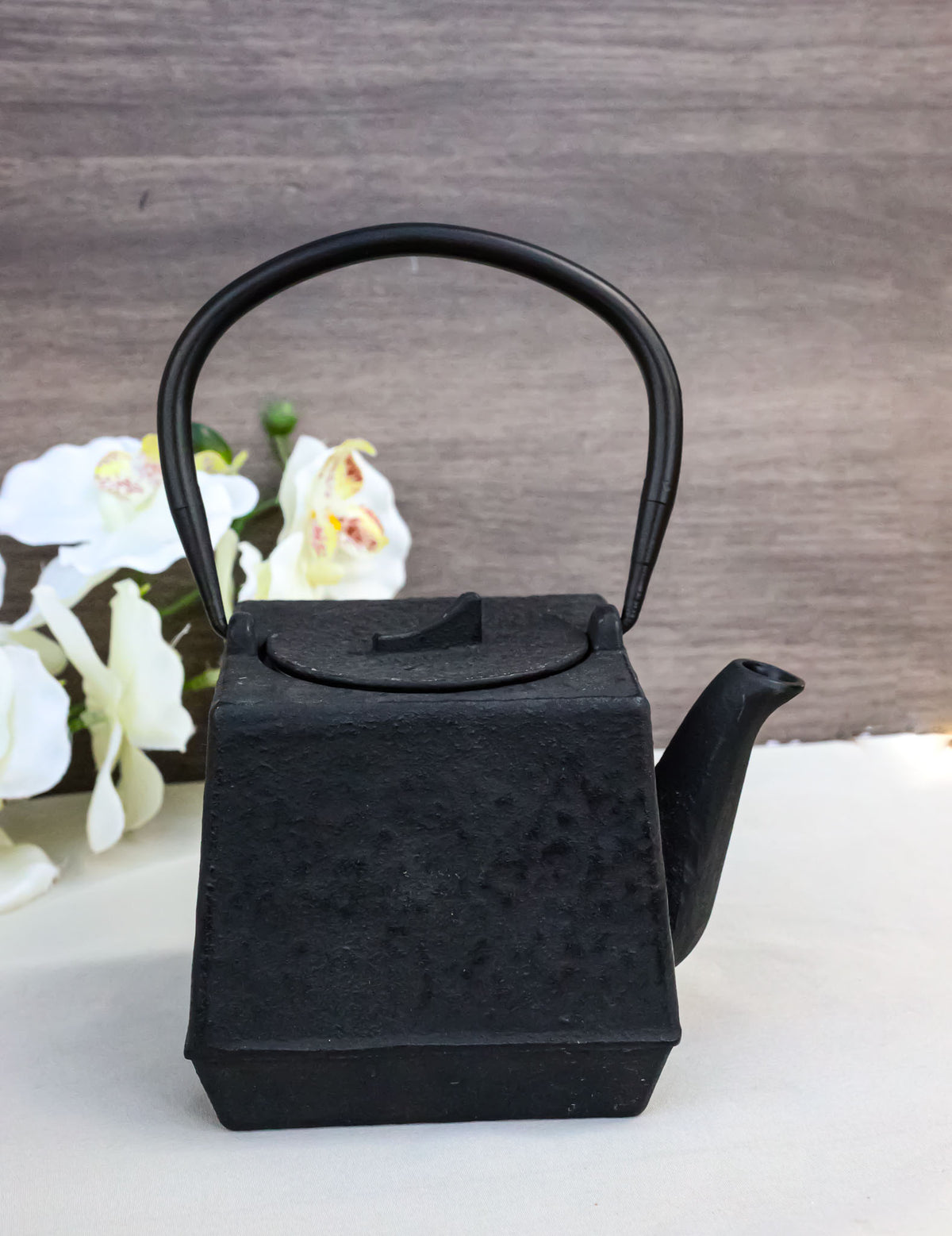 Black Traditional Square Tetsubin Medium Cast Iron Teapot 28oz Tea Pot W/ Handle