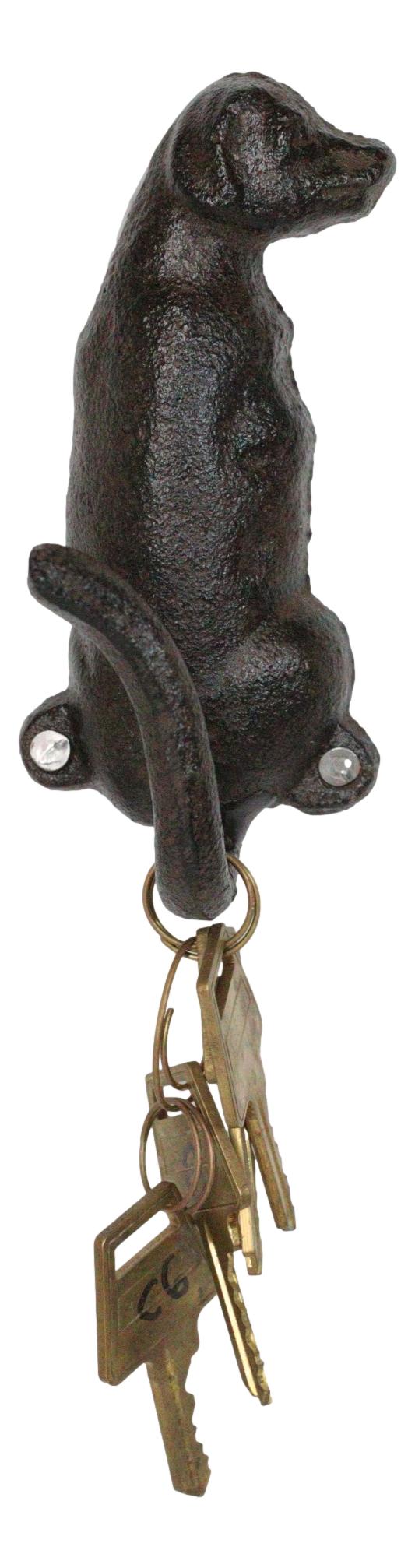 Pack Of 2 Rustic Cast Iron Golden Retriever Labrador Wagging Tail Wall Hooks