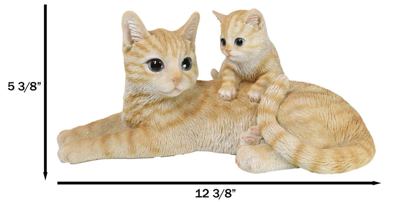 Realistic Curious Feline Orange Tabby Cat Mother with Cute Kitten Figurine 12"L