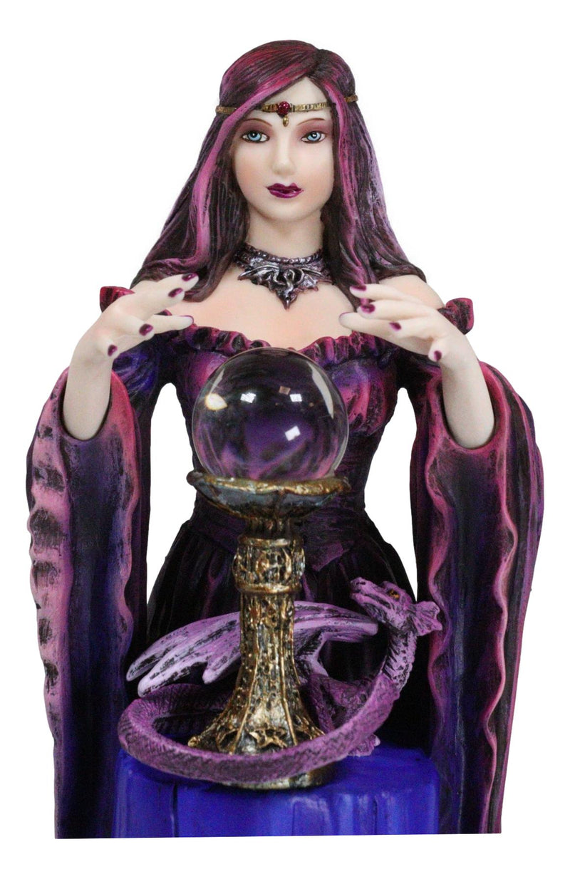 Fantasy Myths Legends Dragon Sorceress Witch With Scrying Crystal Ball Figurine
