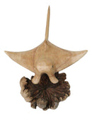 Marine Balinese Hand Carved Coral Reef Manta Ray On Burl Parasite Wood Base 8"L