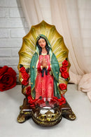Our Blessed Mother Mary Lady of Guadalupe With Roses Candleholder Figurine 11"H