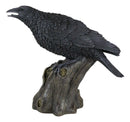 Ebros Large 14" Long Gothic Raven Crow Perching On Tree Stump Statue Figurine