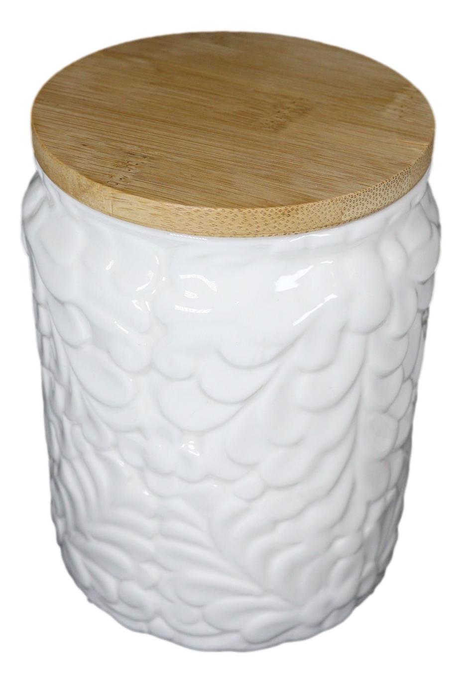 Set of 2 Ceramic White Floral Air Tight Canister Storage Jars Bamboo Lid 44oz