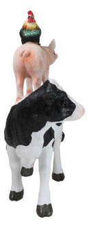 Western Country Rustic Farmhouse Holstein Cow Piglet And Hen Chicken Figurine
