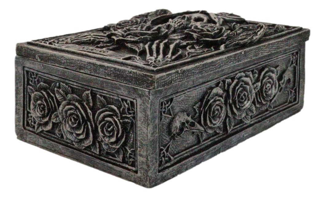 Santa Muerte Day Of The Dead Skull Pentagram Roses Tarot Cards Trinket Box - Ebros Gift