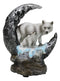 Winter Snow White Wolf With Pup Cub By Snowy Crater Crescent Moon Figurine