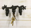 Rustic Country Cast Iron Squirrel On Tree Branch 4-Peg Wall Coat Hooks 13"L