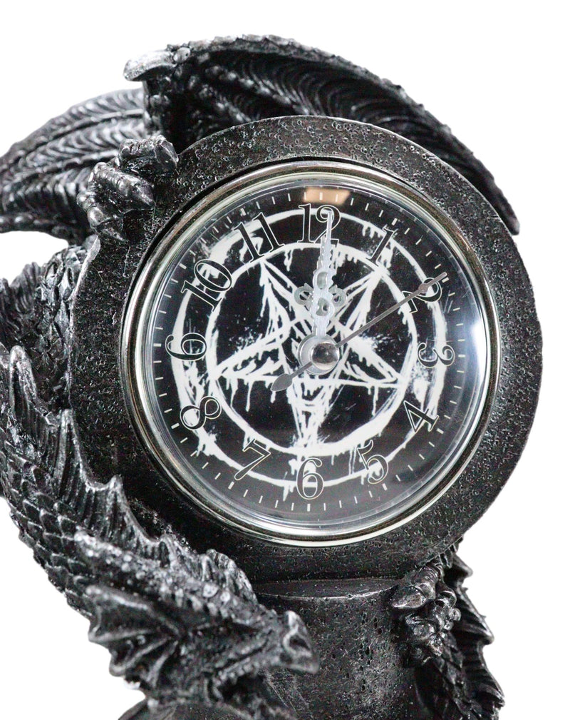 Fantasy Gothic Hour Of The Dragon Drake With Pentagram Star Table Clock Figurine