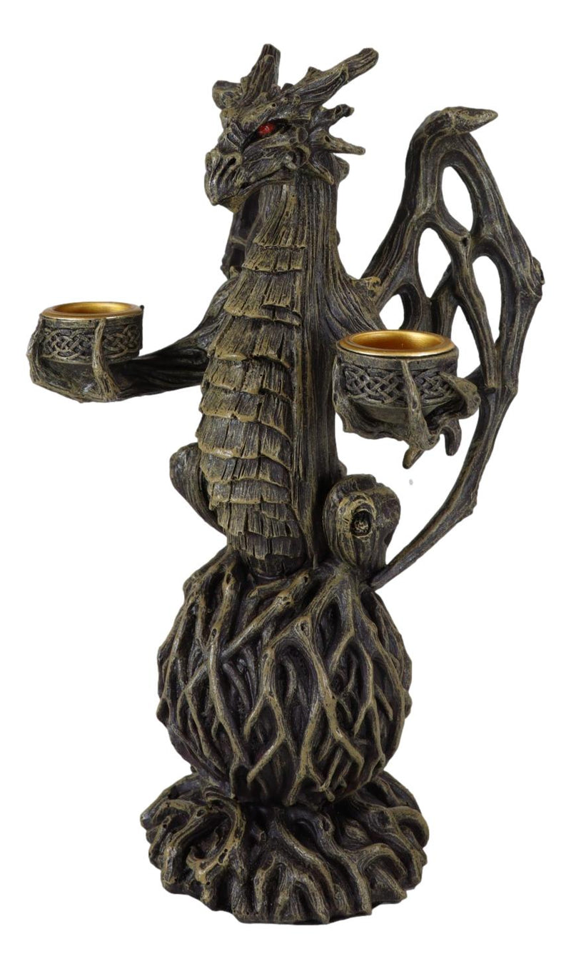 Forest Tree Ent Greenman Dendritic Dragon On Globe Double Candleholder Figurine