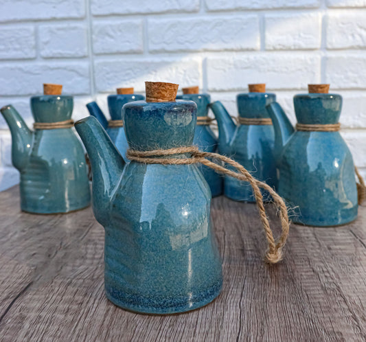 Pack of 6 Porcelain Cool Blue Soy Sauce Vinegar Condiment Dispenser Flask 7oz