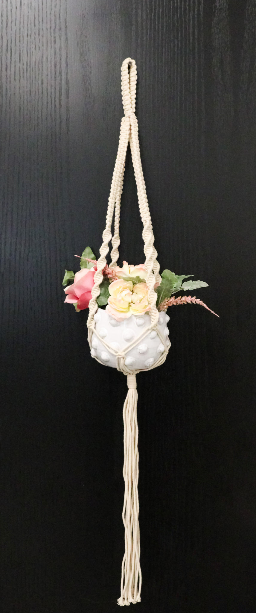 Hand Woven Cotton Rope Boho Chic Macrame Wall Hanger With Ceramic Planter Pot