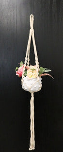 Hand Woven Cotton Rope Boho Chic Macrame Wall Hanger With Ceramic Planter Pot