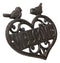 Cast Iron 2 Lovebirds Perching On Scrollwork Heart Welcome Sign Wall Plaque