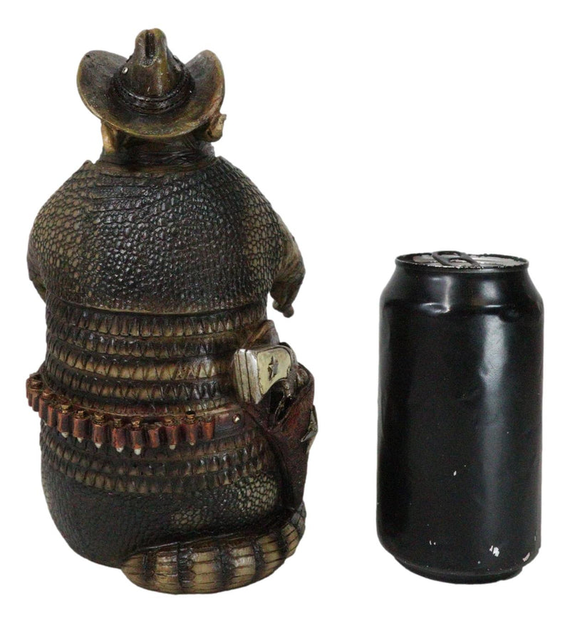 Western Cowboy Armadillo with Sheriff Gun Hat Badge Cell Phone Holder Figurine