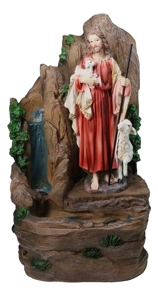 Jesus The Good Shepherd Catholic Devotion Water Fountain Feature Sculpture 16"H - Ebros Gift