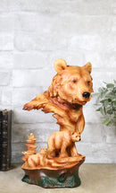 Bear Head with Cub Family Figurine Faux Wood Carved Look Black Bear Statue