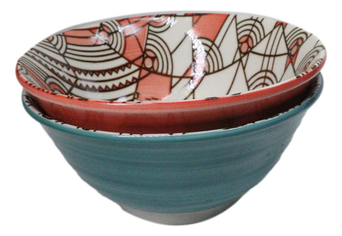 Pack Of 2 Made In Japan FLW April Showers Orange And Green Porcelain Bowls 18oz