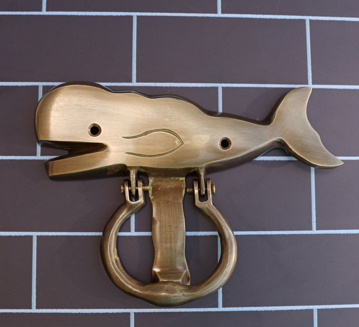 Nautical Marine Brass Metal Golden Sperm Whale Fish Door Knocker Sculpture