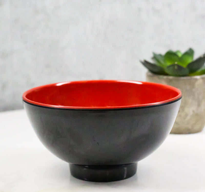 Set Of 6 Red And Black Round Appetizer Soup Salad Rice Melamine Bowls 4.5"D