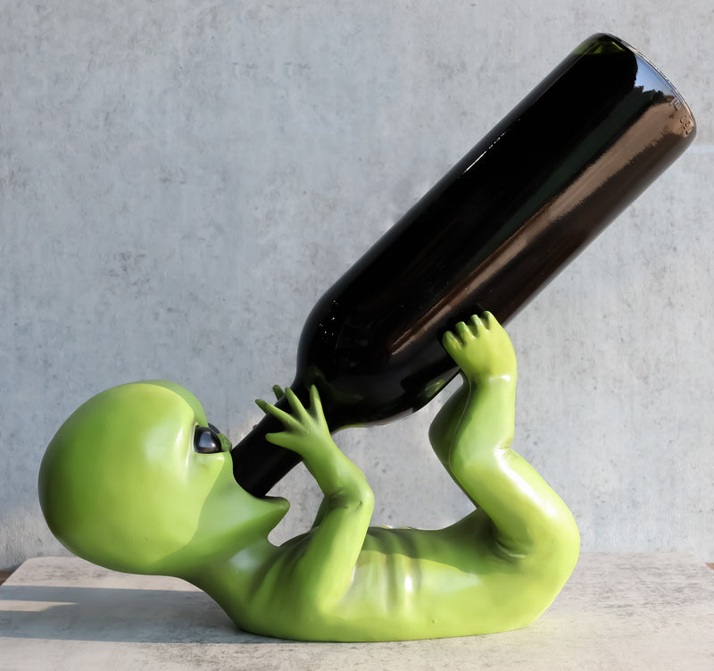 Ebros Extra Terrestrial Alien UFO Outer Space Colony Wine Bottle Holder Figurine Decor