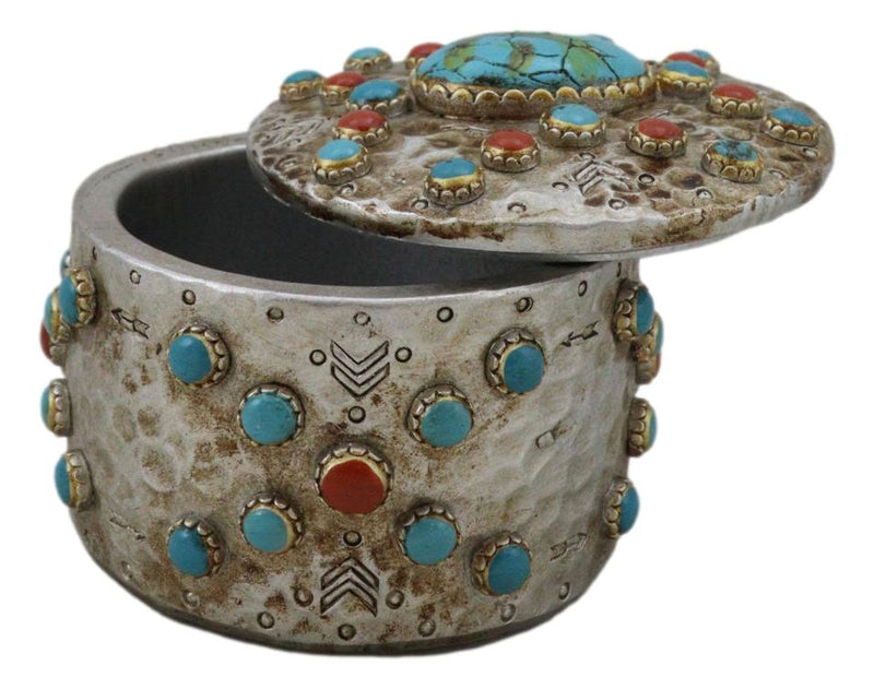 Set Of 2 Southwest Rustic Turquoise Red Rocks And Stones Vintage Trinket Boxes