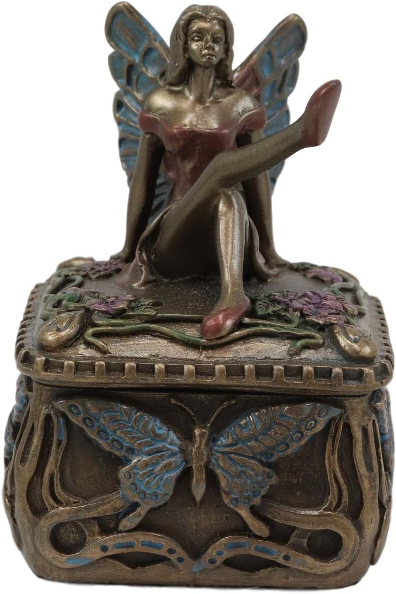 Ebros Gift Decorative Butterfly Fairy Jewelry Trinket Box Small 3.25" Height